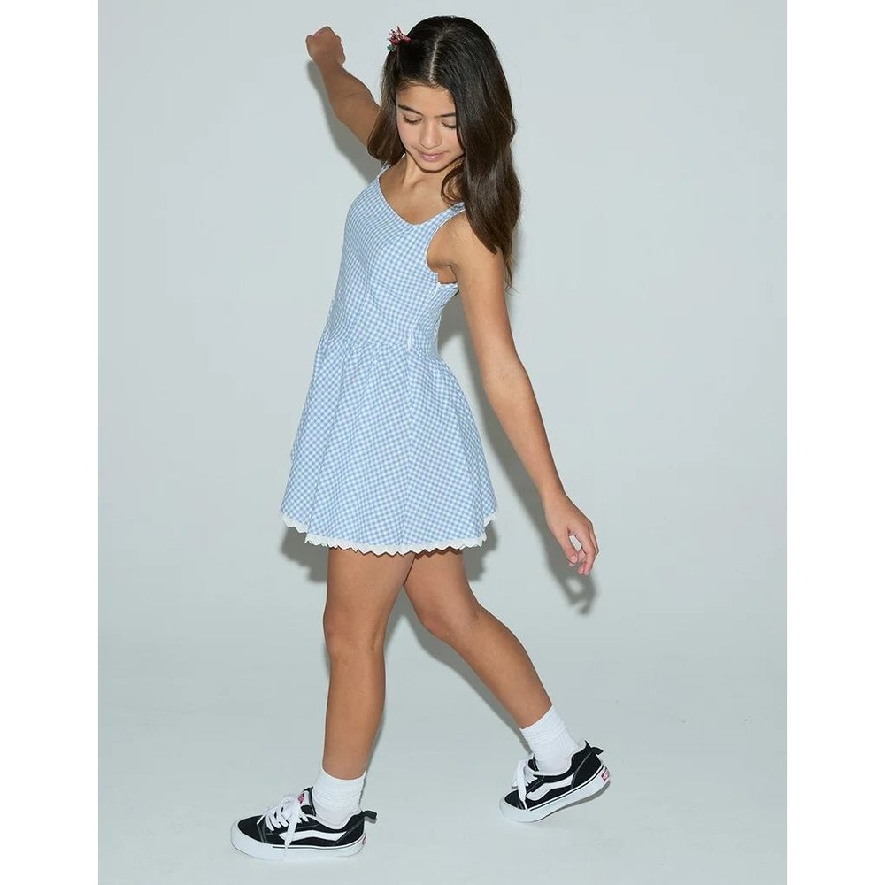 Full Tilt Gingham Dress Girls Size M 10 Light Blue Lace Trim Dorothy Coquette